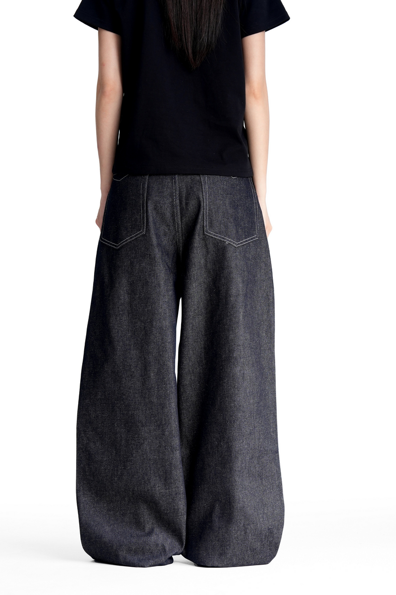 Creased Raw Straight Jeans