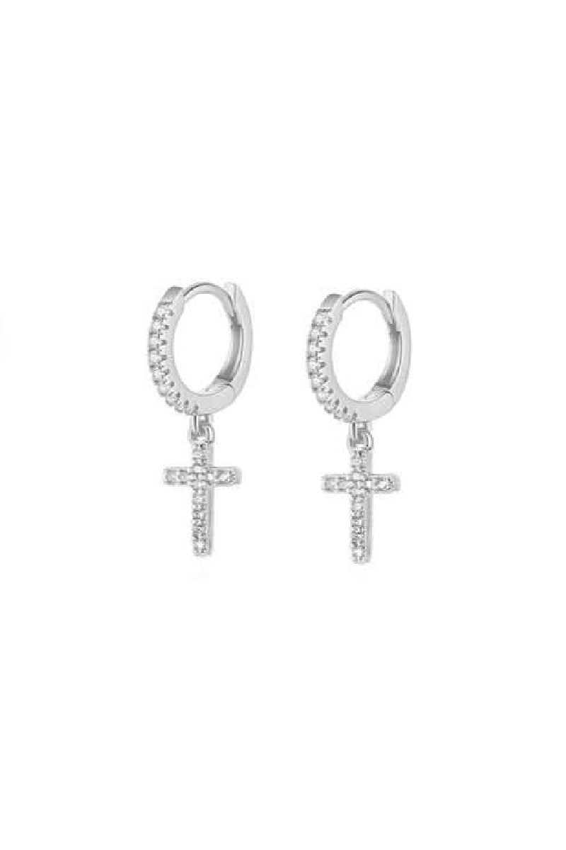 Diamond Cross Hoop Earrings