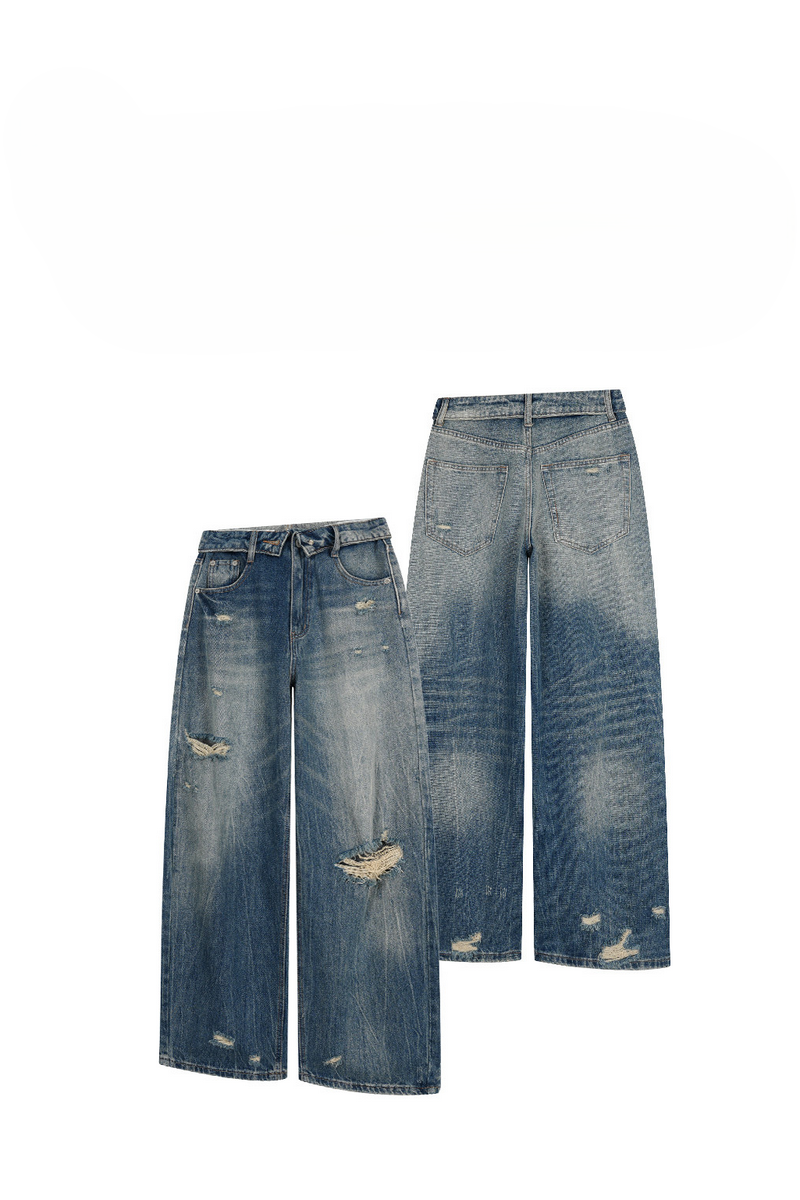 Ripped Cuffed Waist Jeans