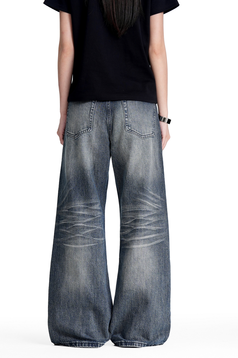 Whiskered Wide Leg Jeans