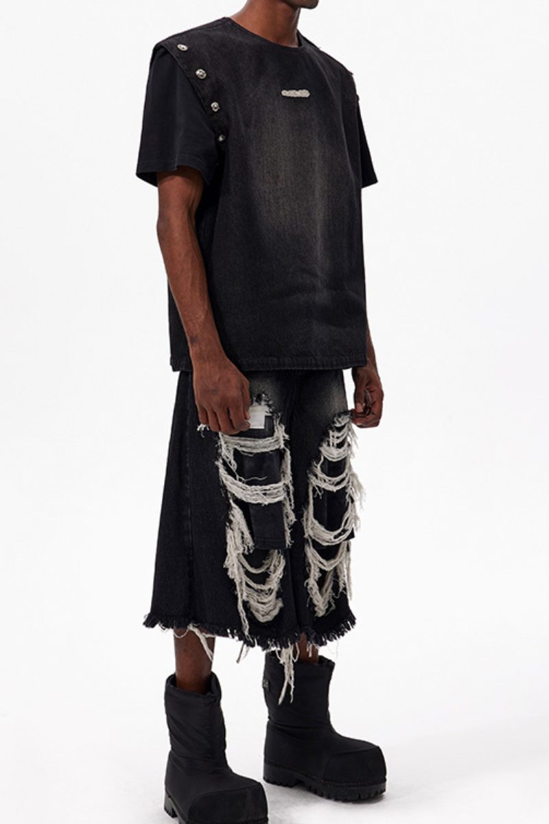 Detachable Sleeve Denim Tee
