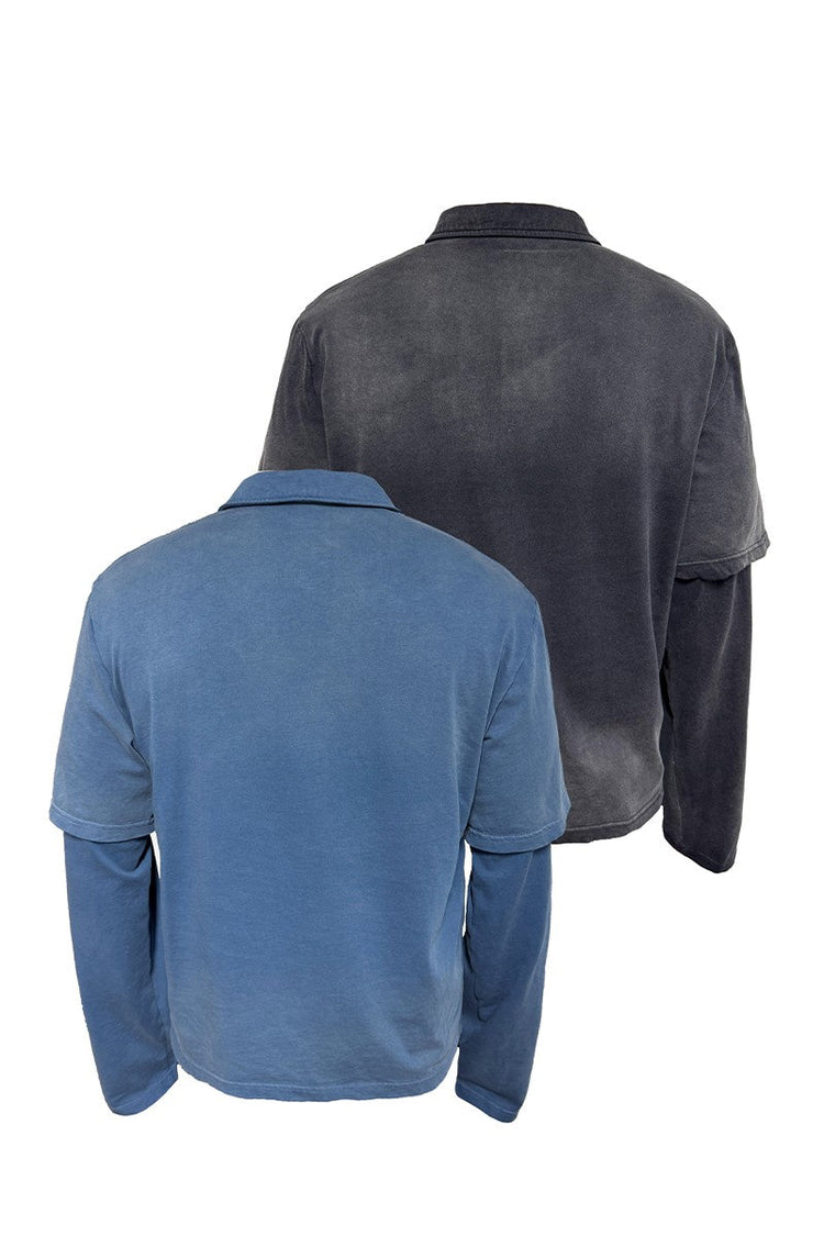 Faded Layered Look Polo Shirt — JCAESAR — view 7