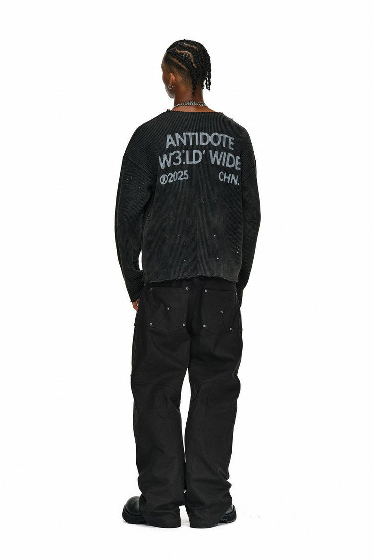 Distressed Paint V-Neck Sweater — Antidote — view 5