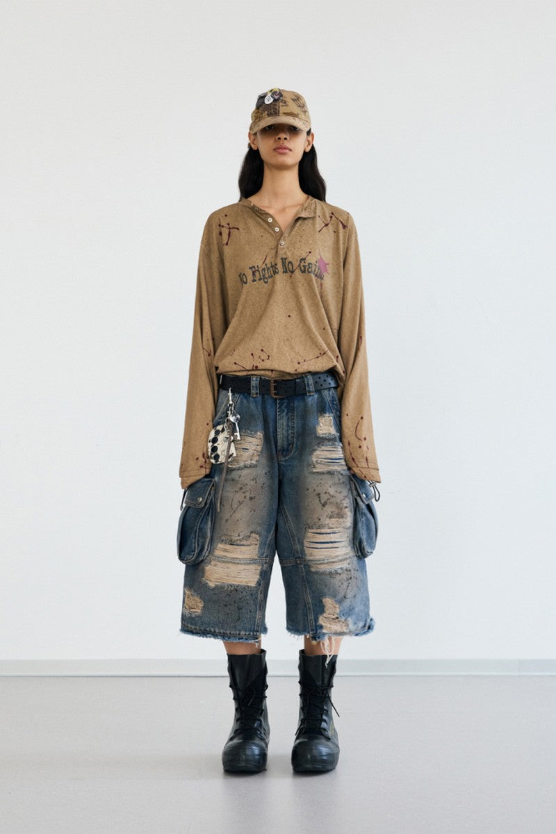 Splatter Henley Washed Tee