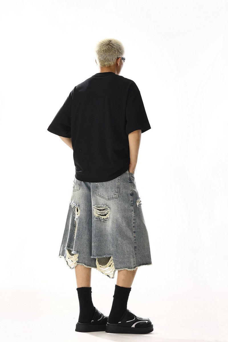 Vintage Washed Distressed Cropped Jeans