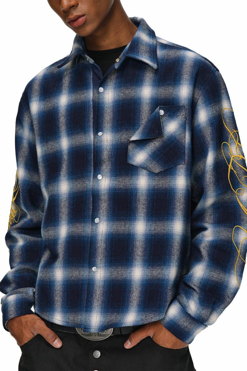 Embroidered Script Plaid Shirt