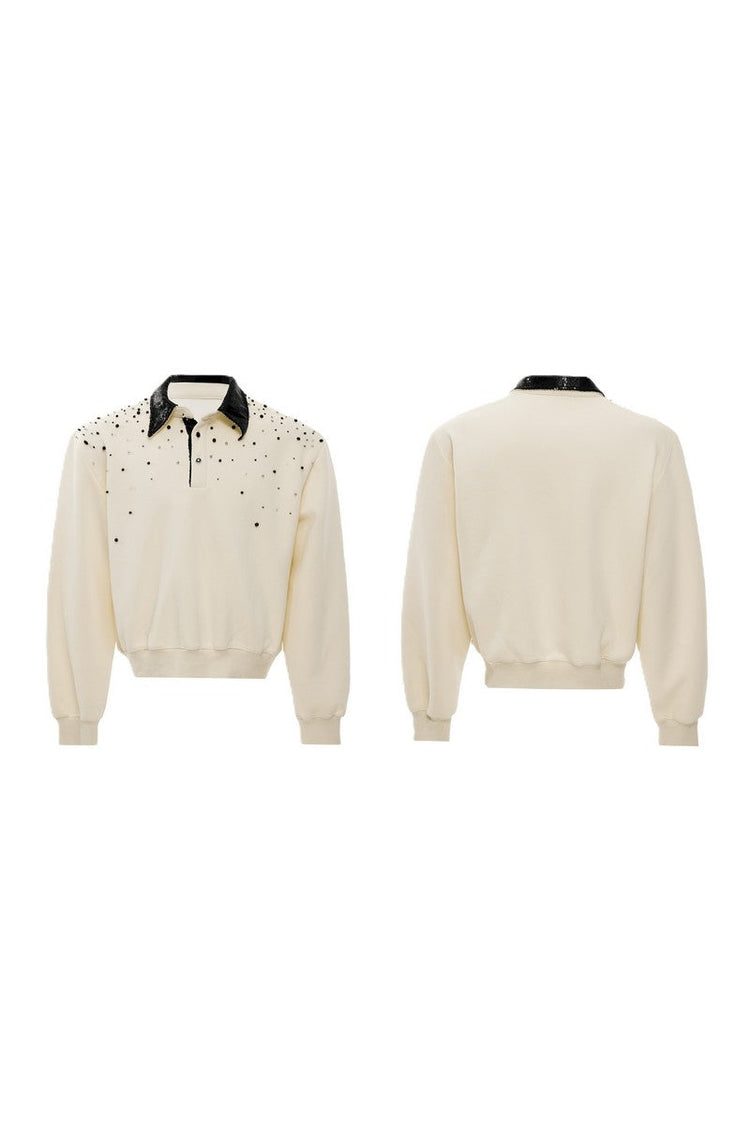 Pearl Sequin Colorblock Polo Sweatshirt — Argue Culture — view 7