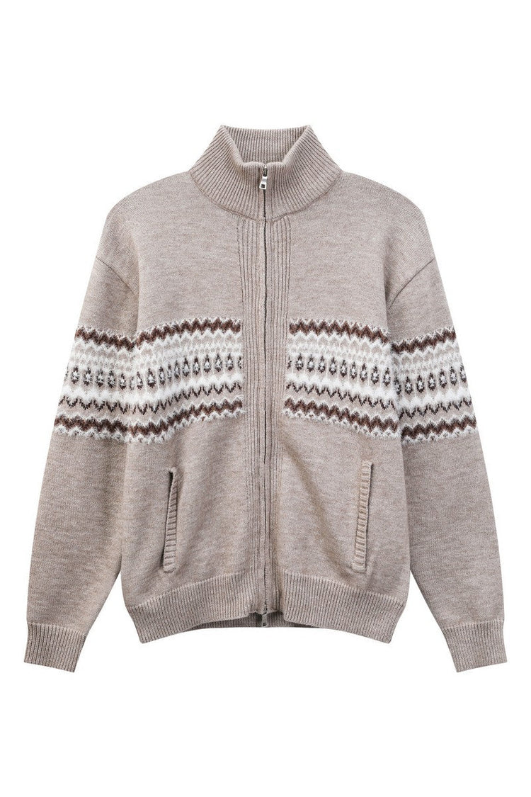 Heavyweight Fair Isle Knit Zip Cardigan — Turntide — view 7