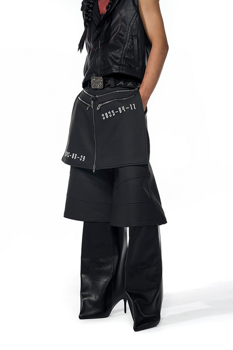 Layered Zip PU Shorts