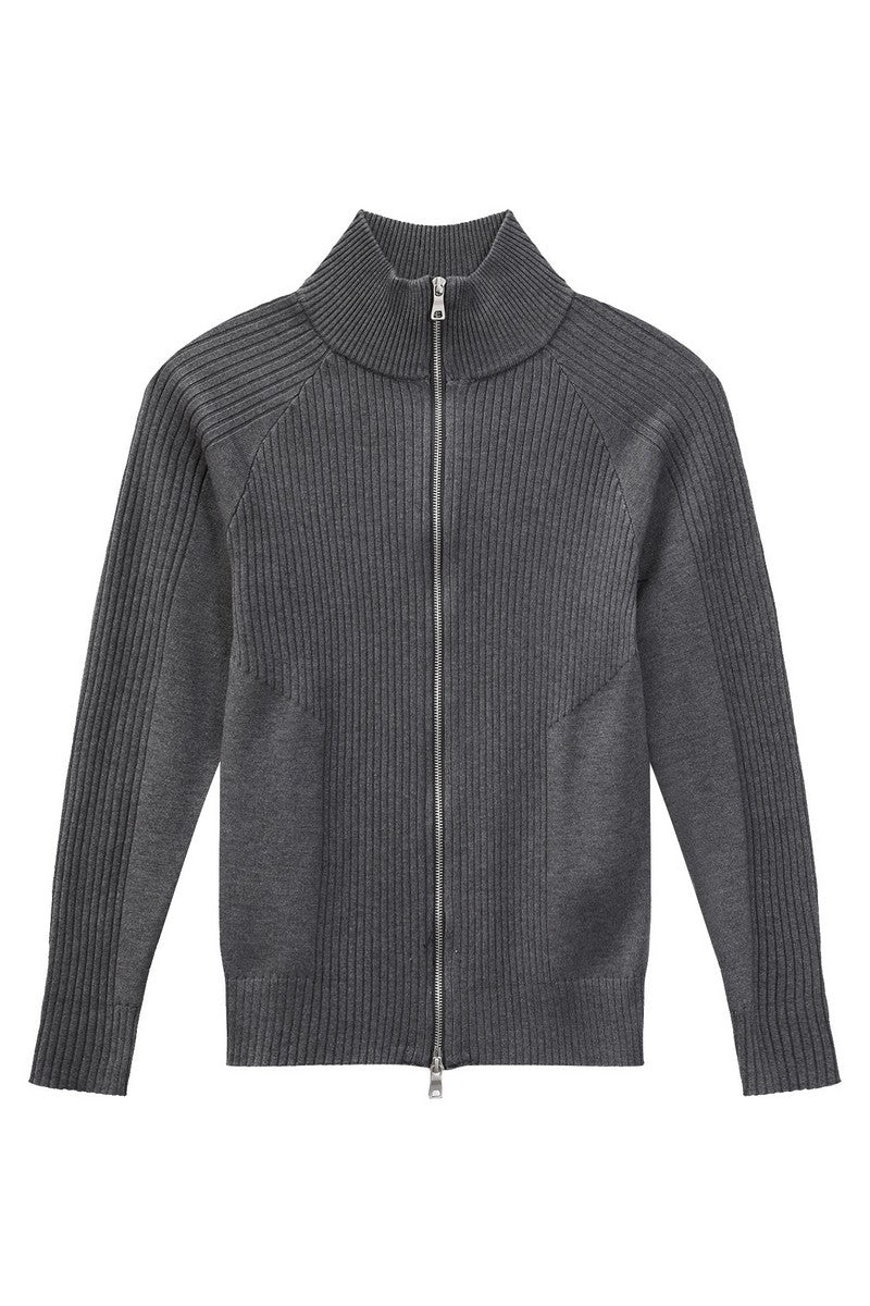 Fitted Ribbed Knit Zip Cardigan