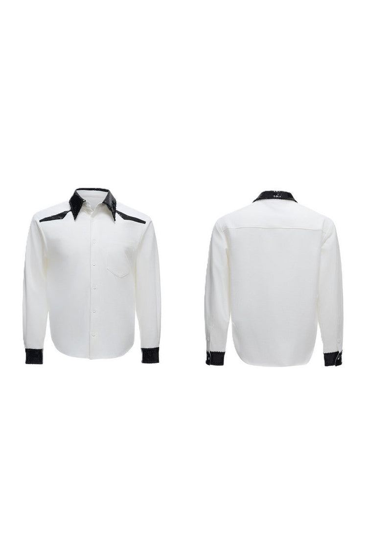 Colorblock Sequin Draped Shoulder Shirt — Argue Culture — view 6