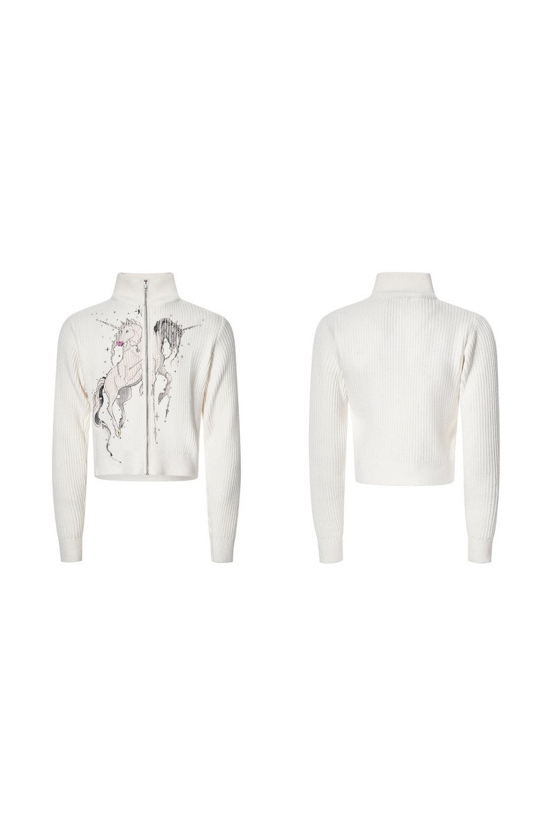 Unicorn Print Rhinestone Cardigan