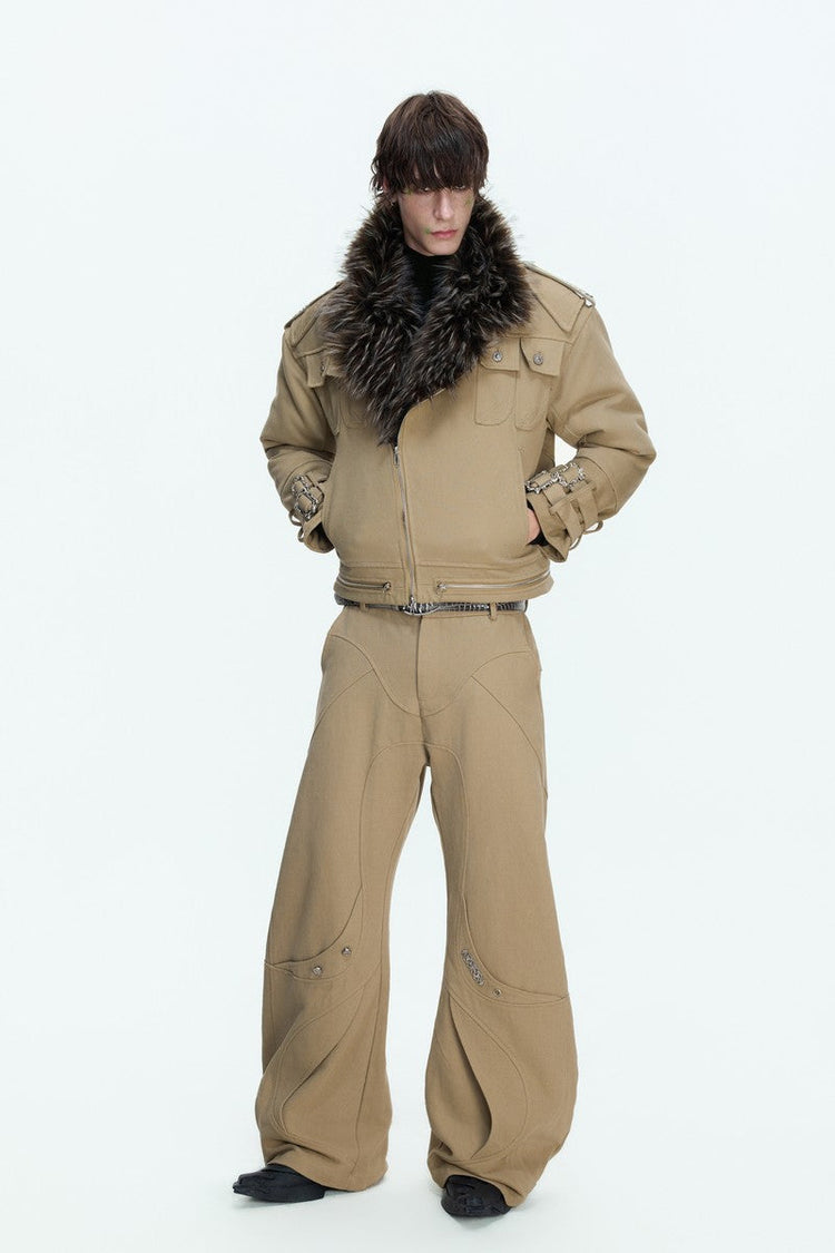 Washed Canvas Reversible Fur Jacket