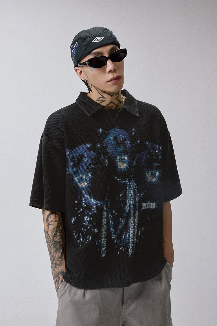 Distressed Printed Polo Shirt — F2CE — view 4