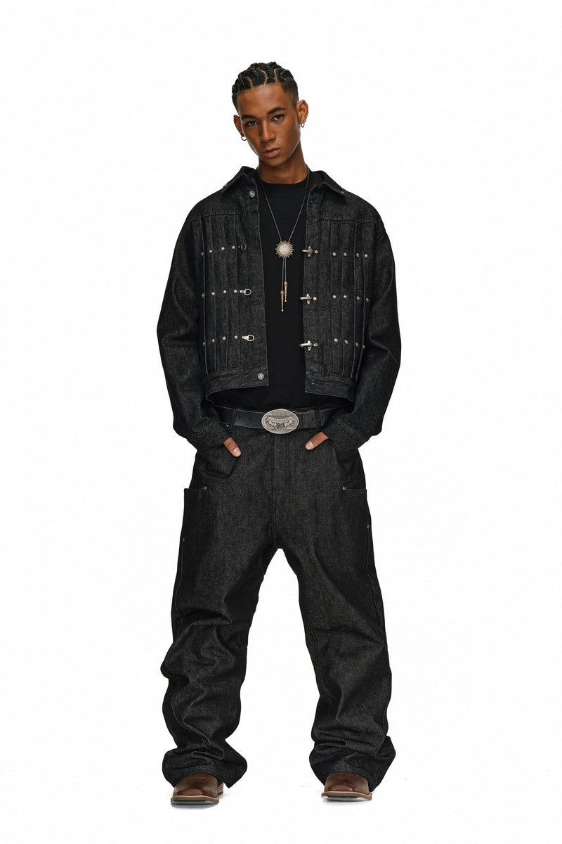 Studded Pleated Denim Jacket