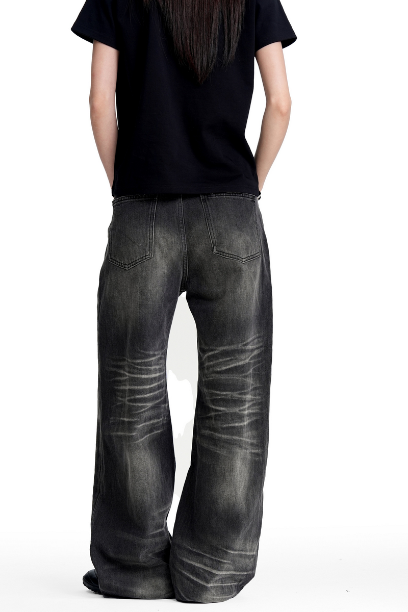 Faded Whiskered Wide Jeans