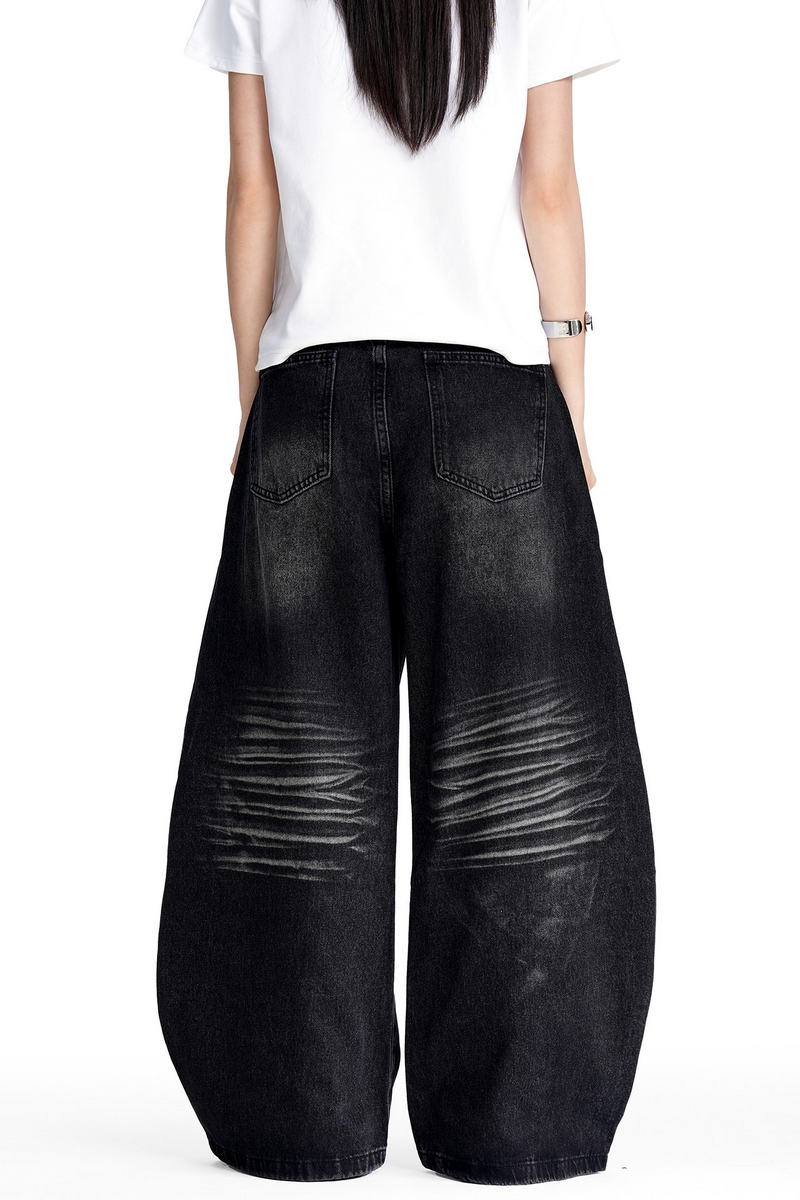 Black Whisker Barrel Jeans