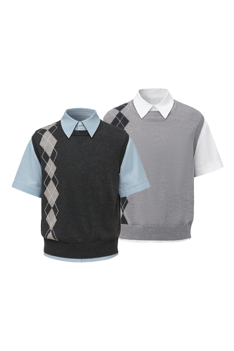 Layered Argyle Wool Shirt