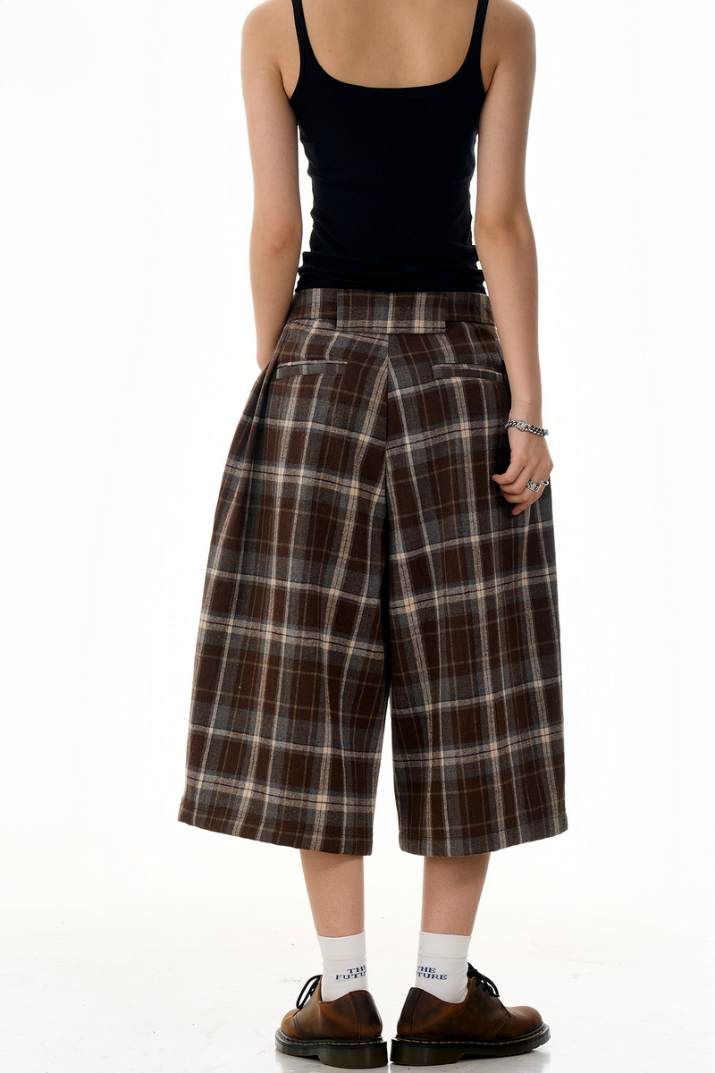 Retro Plaid Wide Shorts