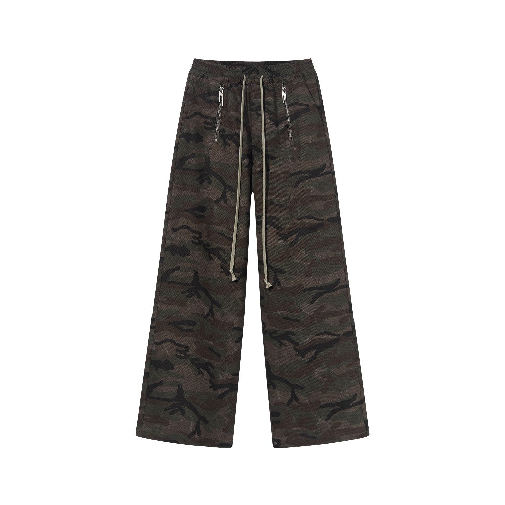 Zip Drawstring Loose Straight Casual Pants