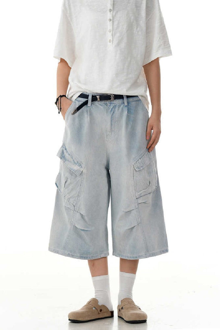 Blue Multi Pocket Jorts — Trenqor Basics