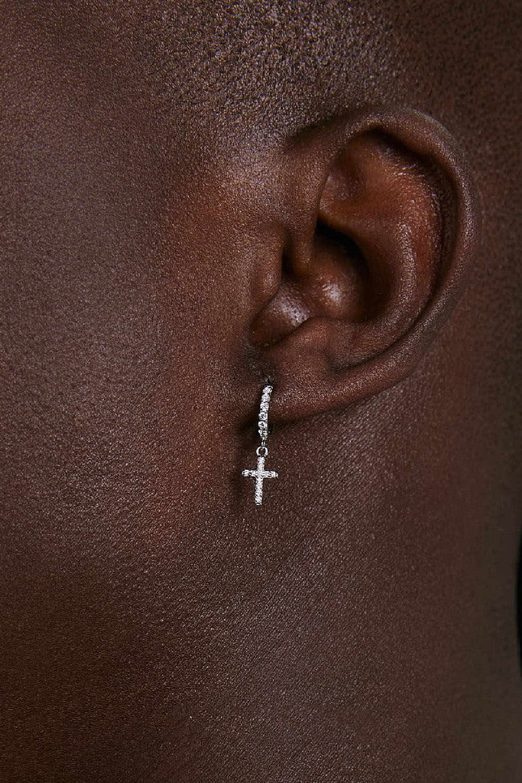 Diamond Cross Hoop Earrings — Hit List — view 3