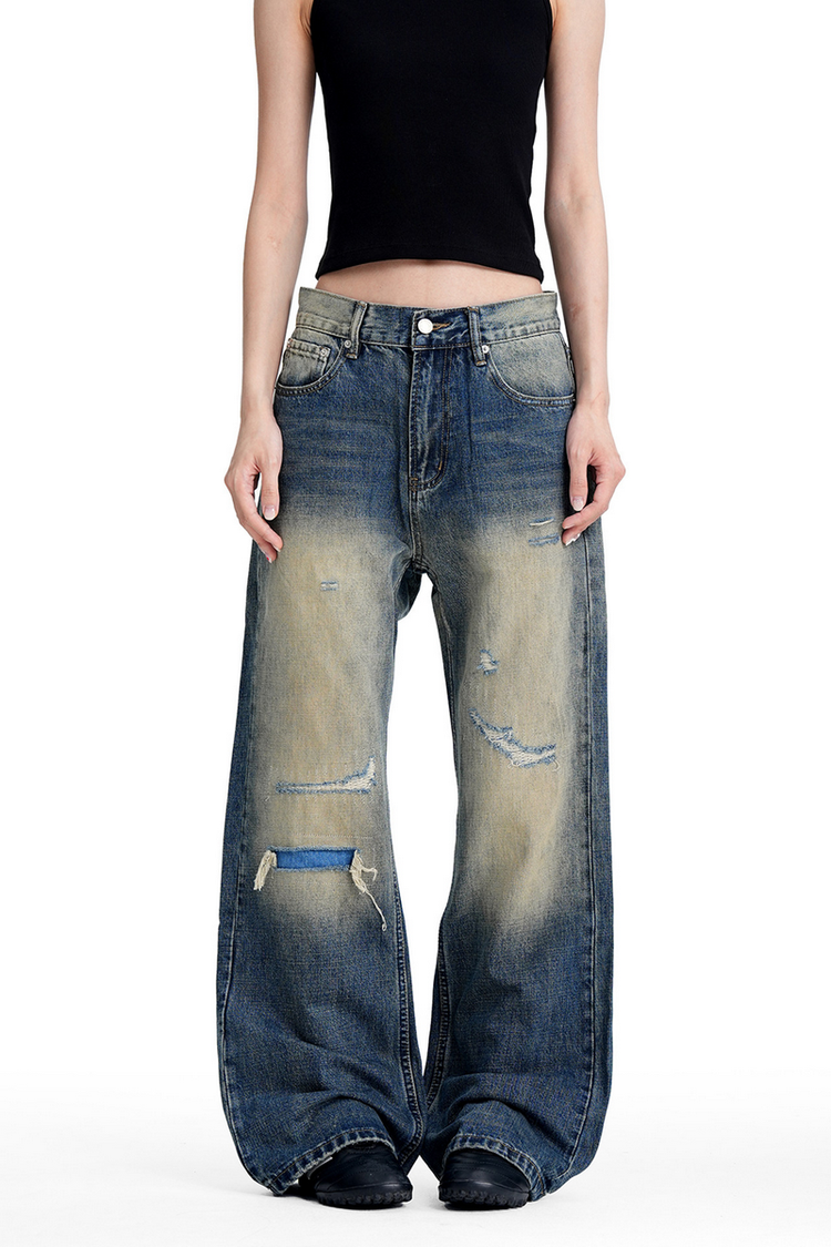 Ripped Whisker Straight Jeans — Trenqor Basics