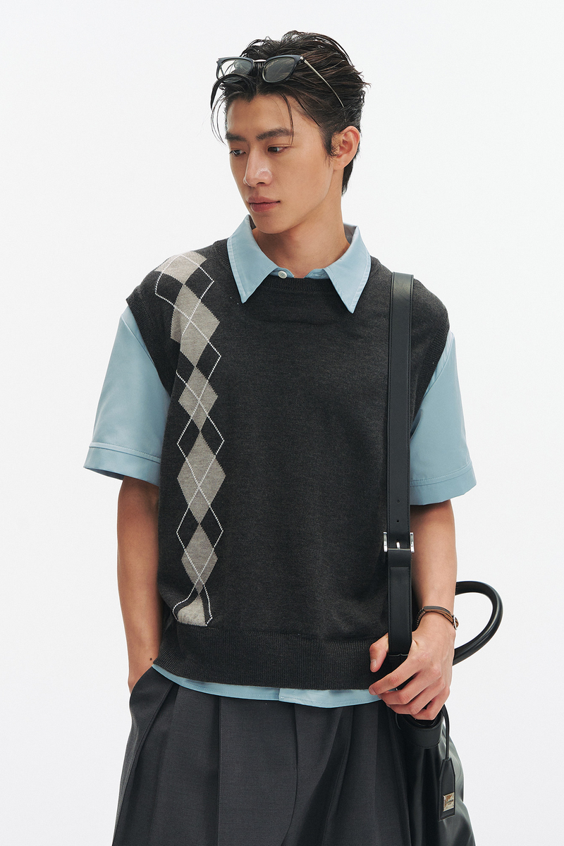 Layered Argyle Wool Shirt
