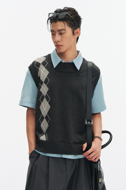 Layered Argyle Wool Shirt