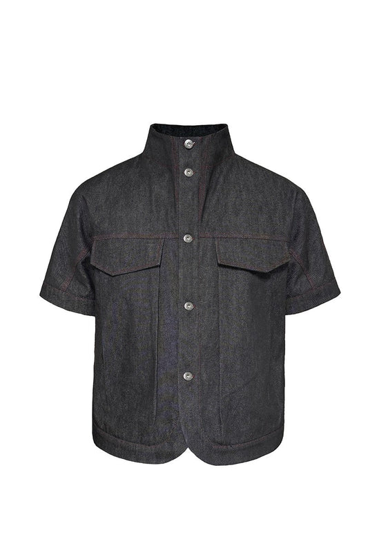 Raw Denim Stand Collar Shirt