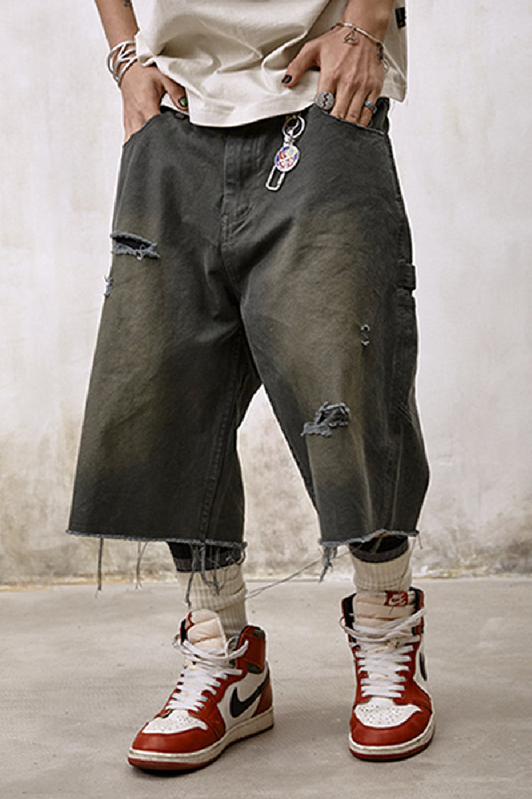 Loose Straight Distressed Fringe Jeans Shorts — Remedy — view 4