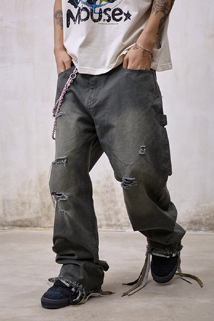 Washed Distressed Fringe Jeans — Remedy — view 2
