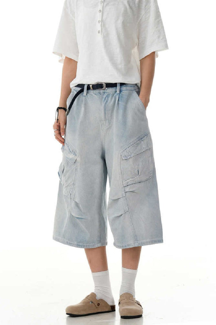 Blue Multi Pocket Jorts — Trenqor Basics — view 2