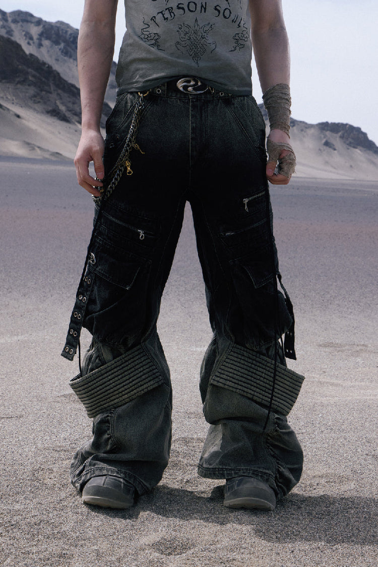 Gradient Washed Cargo Jeans — Personsoul — view 2