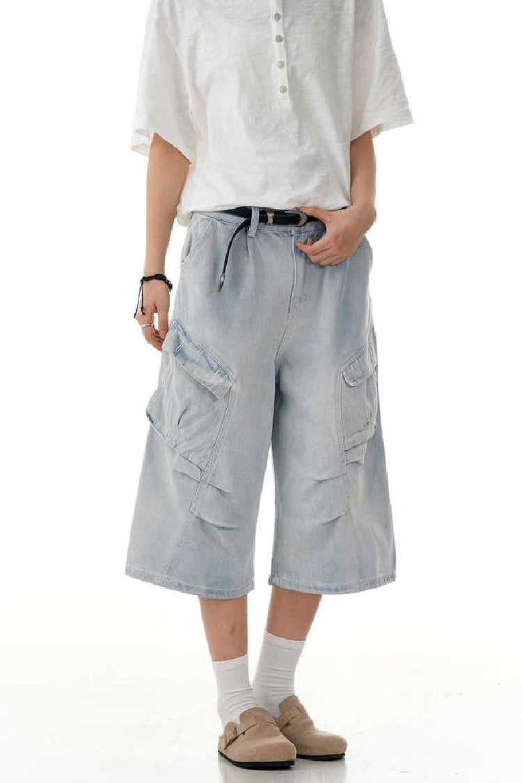 Blue Multi Pocket Jorts — Trenqor Basics — view 3
