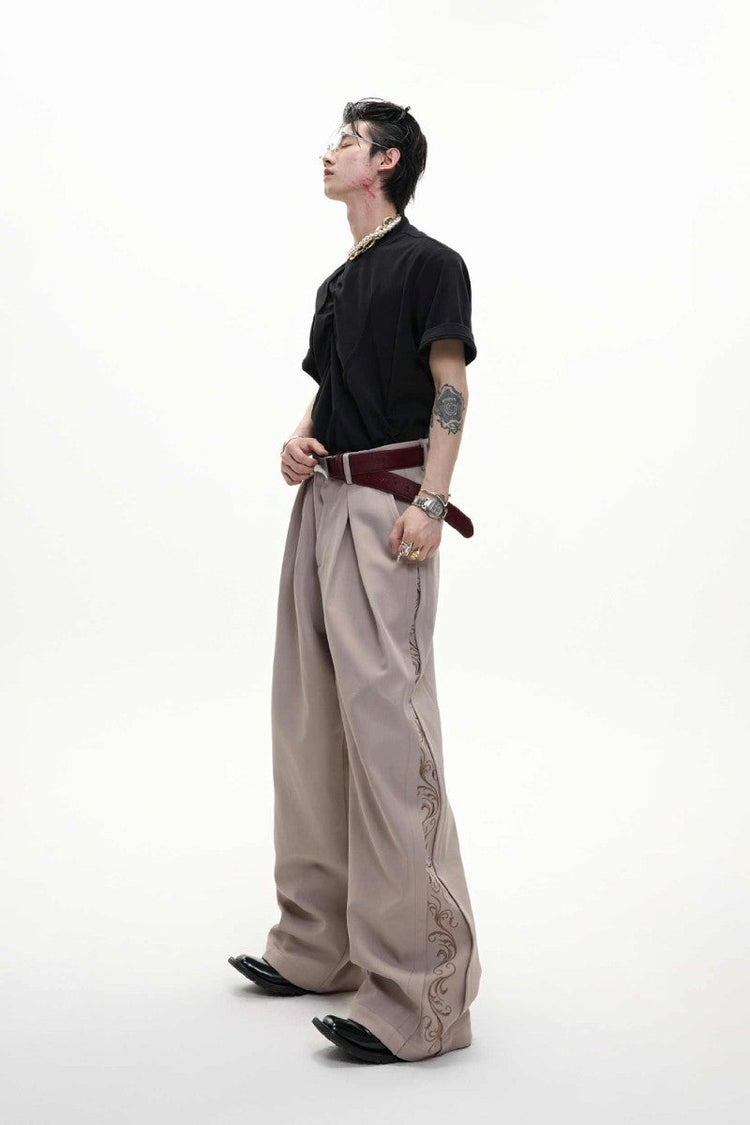 Embroidered Pleated Vintage Trousers — Argue Culture — view 2