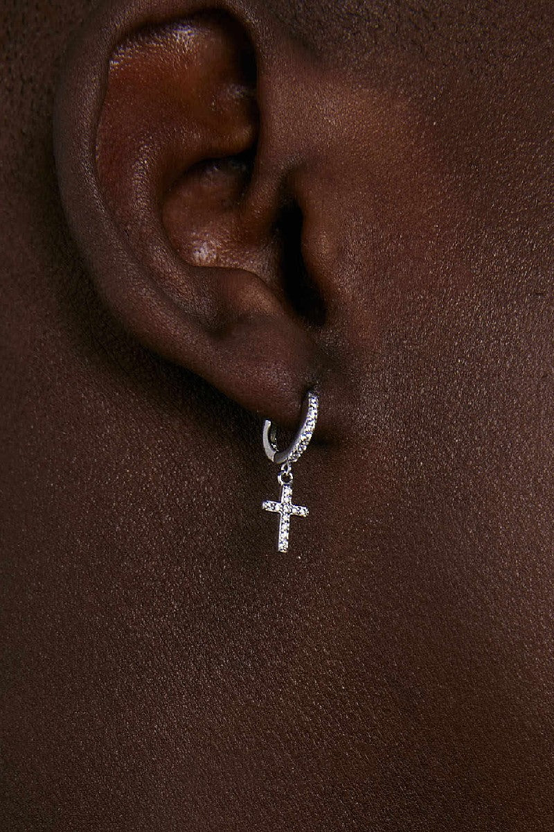 Diamond Cross Hoop Earrings