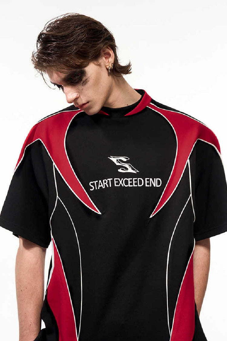 Colorblock Letter Jersey Tee — STARTEXCEEDEND — view 3