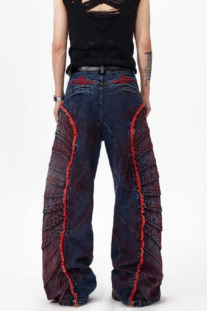 Rose Embroidered Deconstructed Jeans