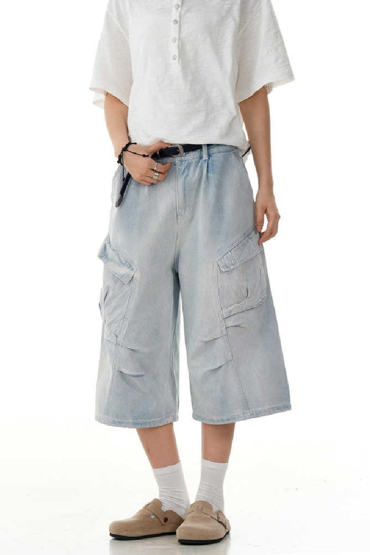 Blue Multi Pocket Jorts — Trenqor Basics — view 4