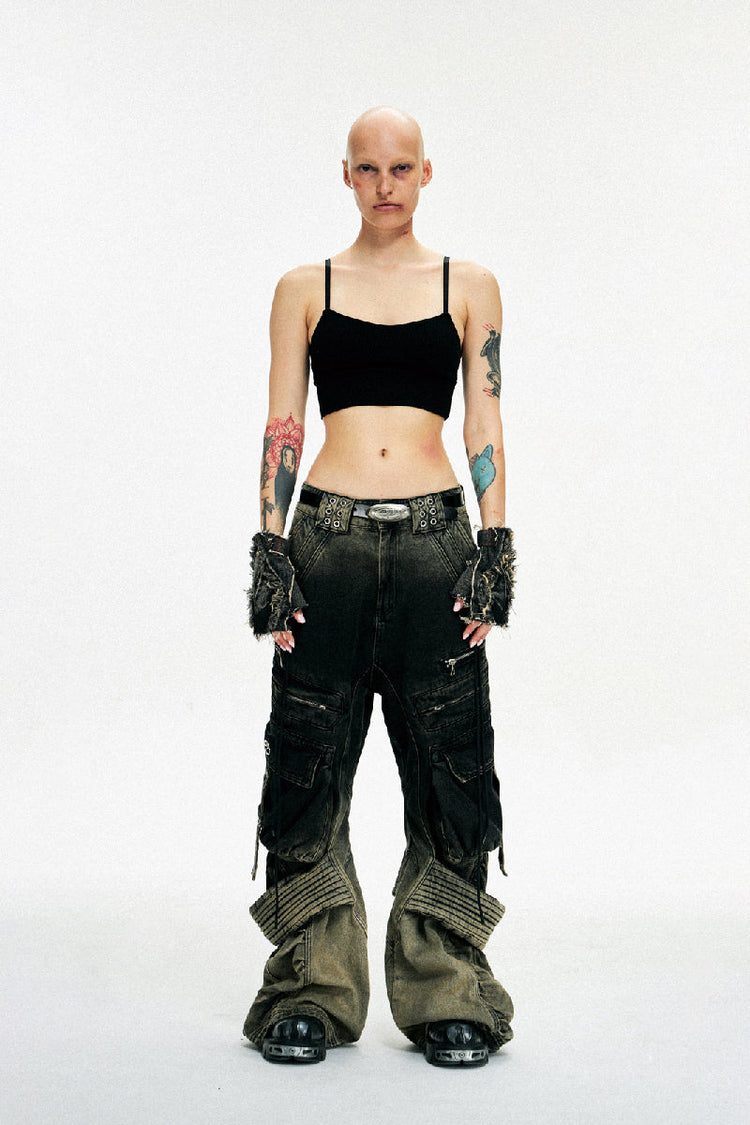 Gradient Washed Cargo Jeans — Personsoul — view 3