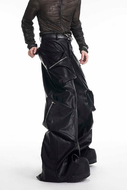 Heavyweight Multi-Pocket PU Cargo Pants