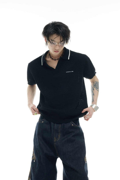 Striped Textured Knit Polo