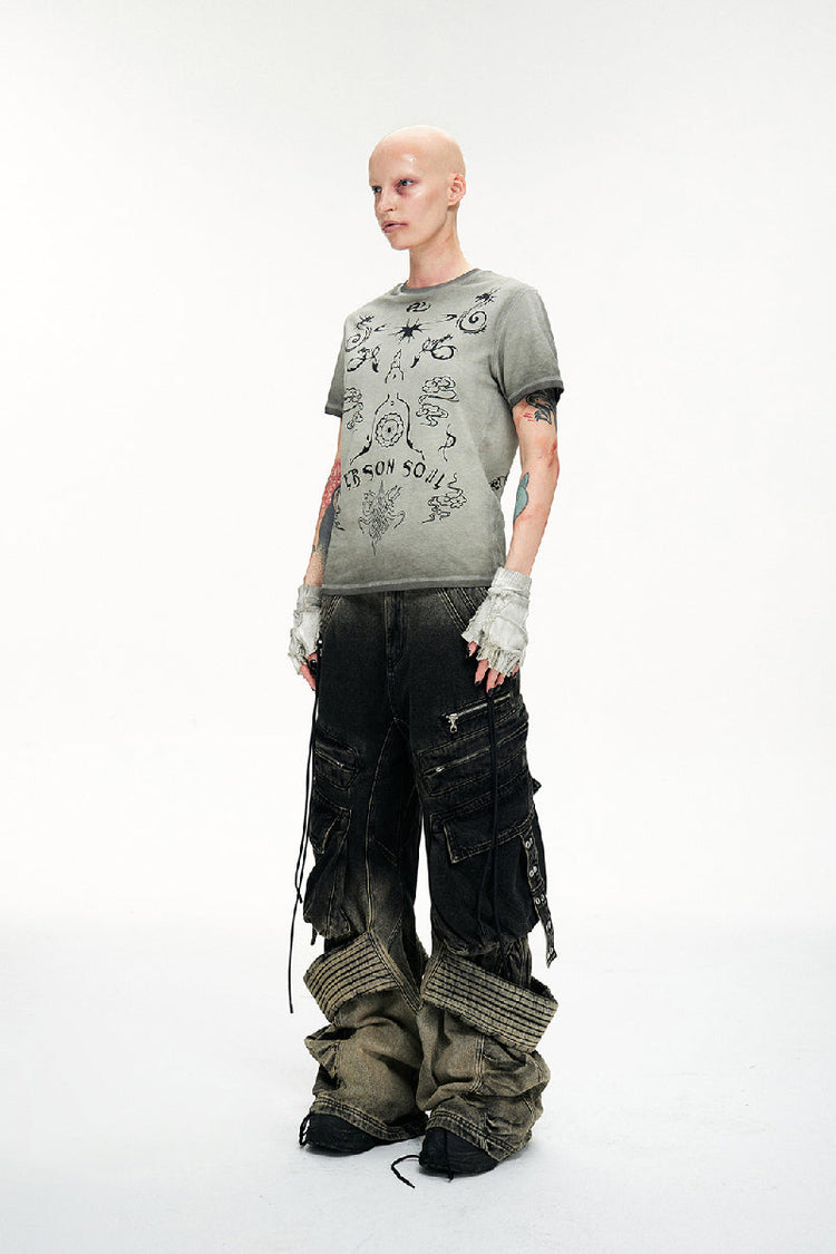 Gradient Washed Cargo Jeans — Personsoul — view 4