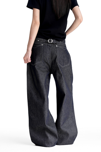 Creased Raw Straight Jeans