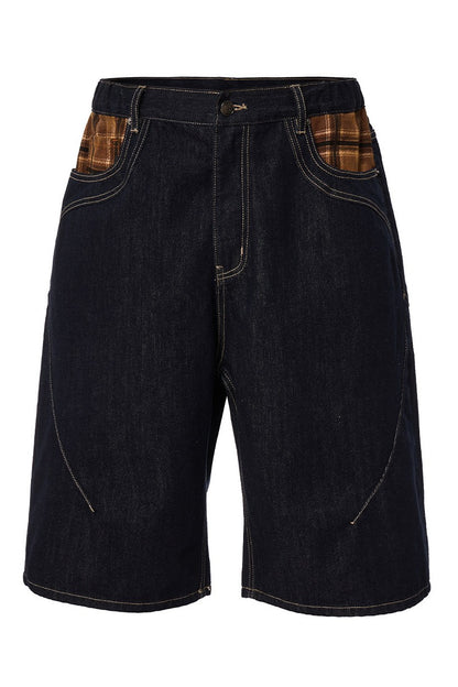 Plaid Patchwork Denim Shorts