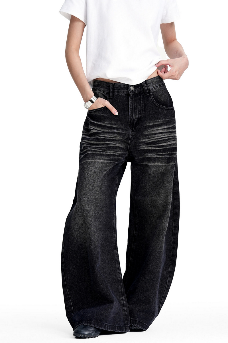 Black Whisker Barrel Jeans