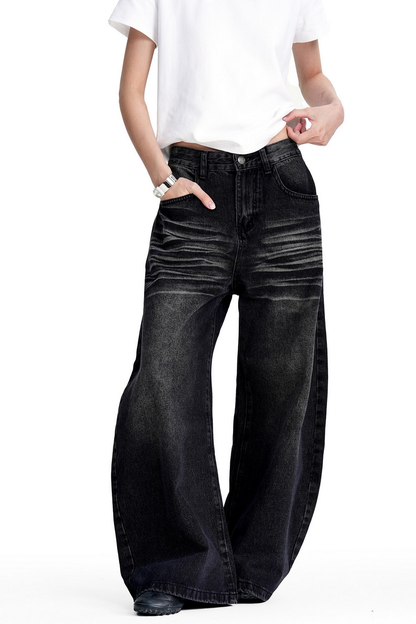 Black Whisker Barrel Jeans