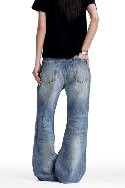 Washed Straight Leg Bootcut Jeans