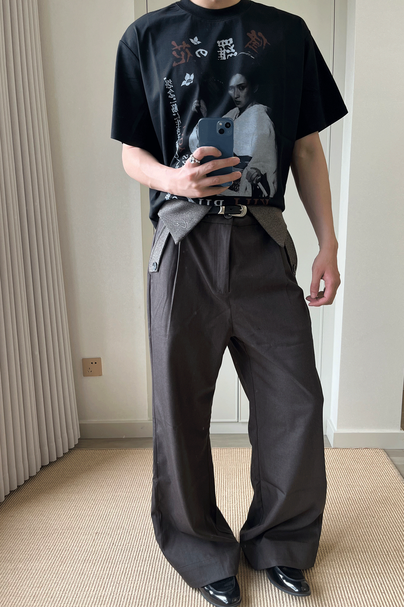 Houndstooth Wool Wide Pants